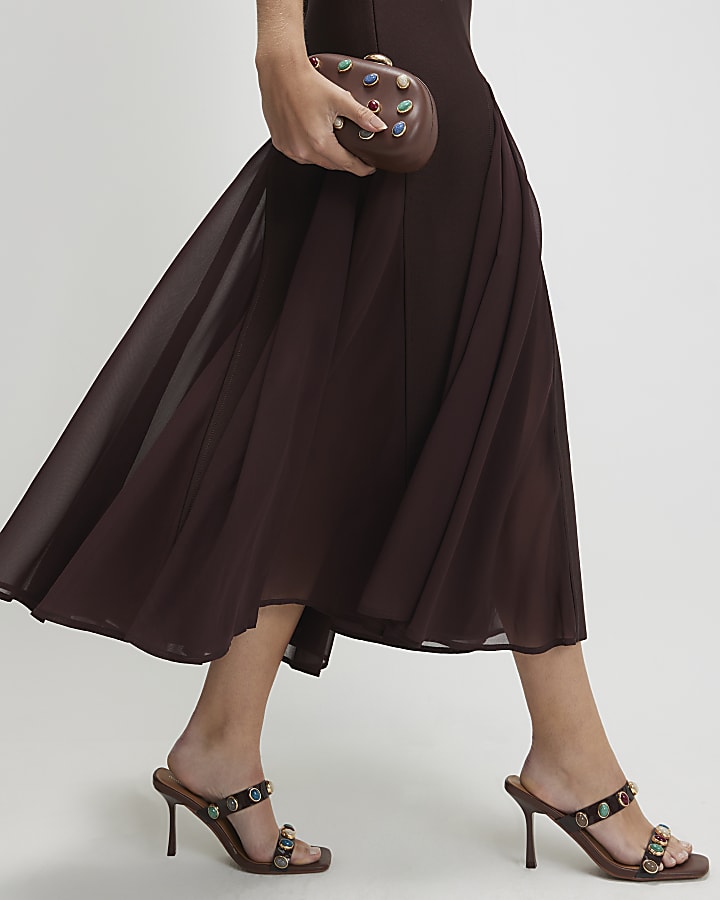 Brown Sleeveless Hybrid Midi Dress