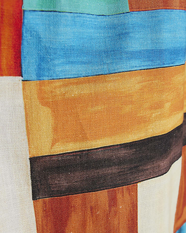 Orange Cotton Check Print Wide Leg Trousers