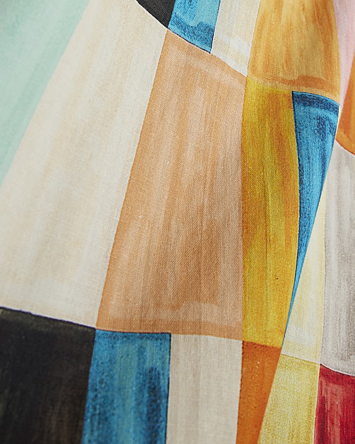 Orange Cotton Painted Check Maxi Dress