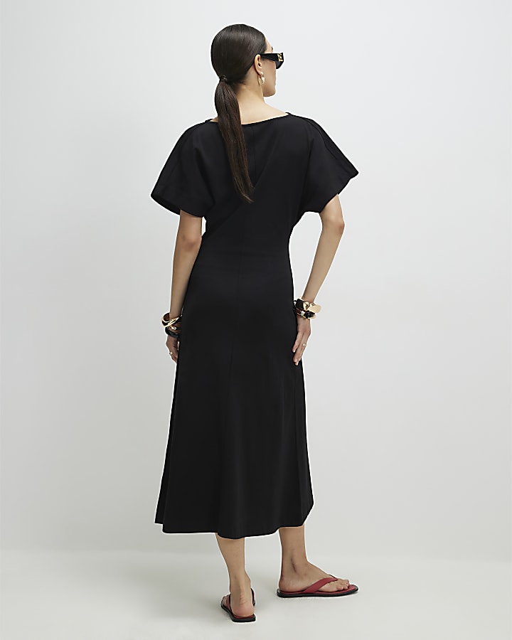 Black Short Angel Sleeve Cut Out Dress