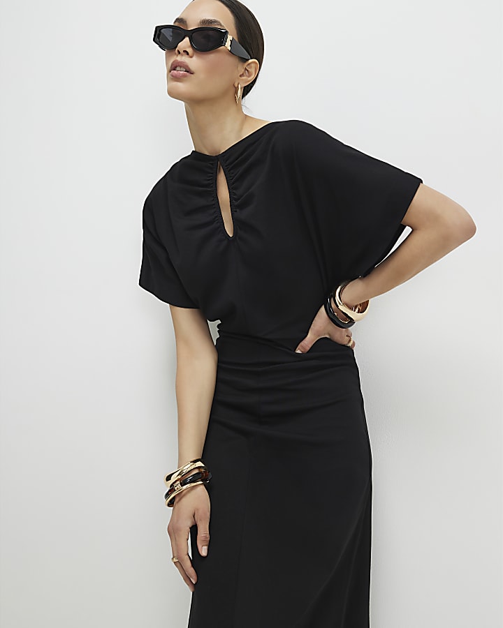 Black Short Angel Sleeve Cut Out Dress