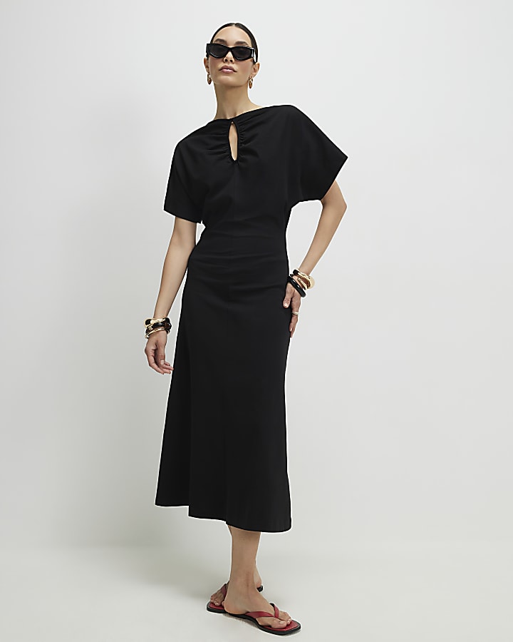 Black Short Angel Sleeve Cut Out Dress