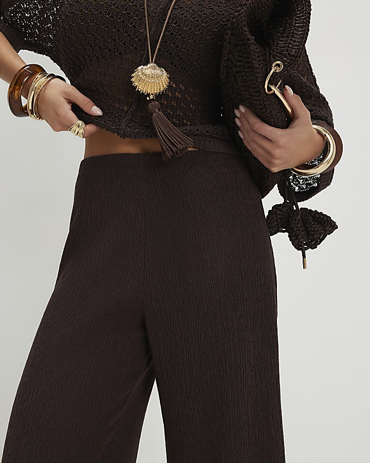Petite Brown Pull On Textured Culottes