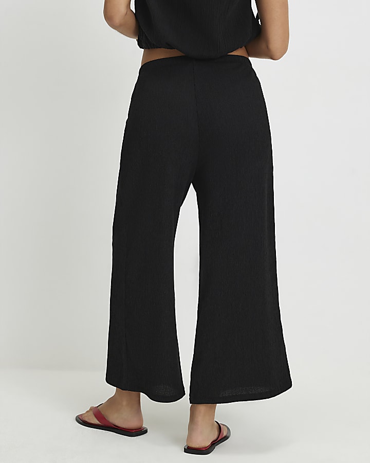 Petite Black Pull On Textured Culottes