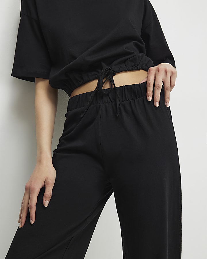 Black Bubble Hem Jersey Set