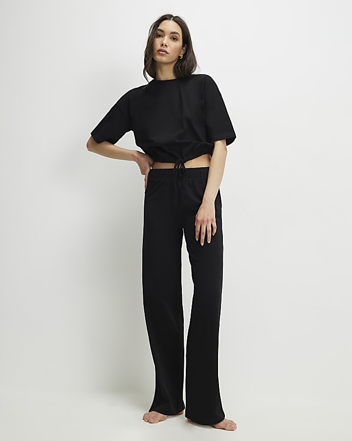 Black Bubble Hem Jersey Set