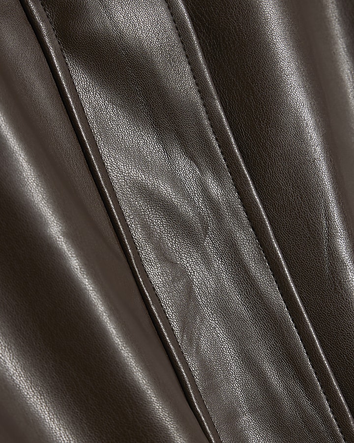 Brown Drop Hem Drawstring Funnel Neck Jacket