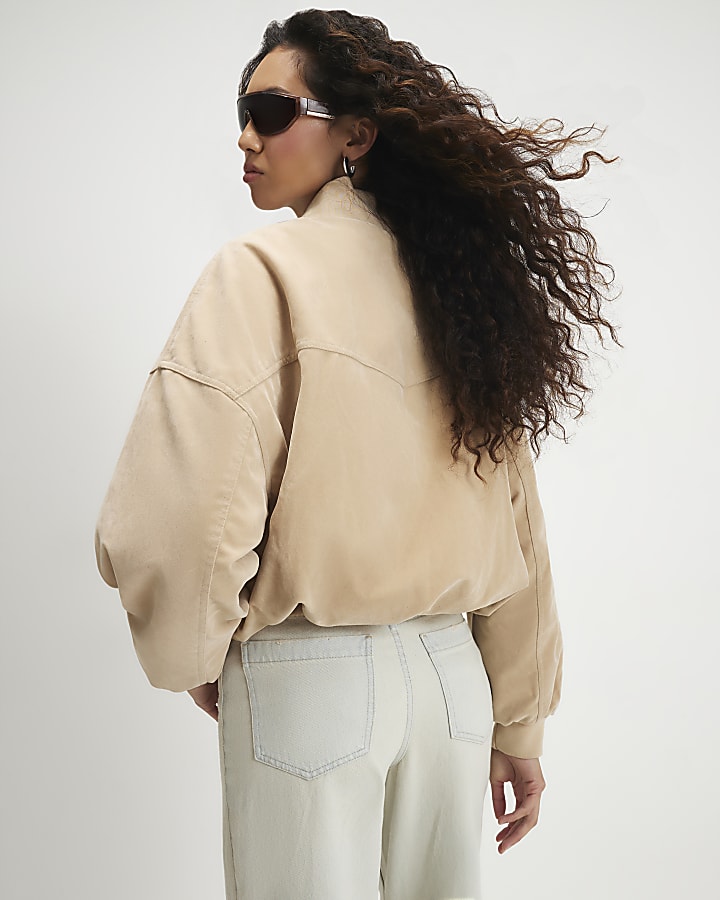 Cream Faux Suede Classic Bomber Jacket
