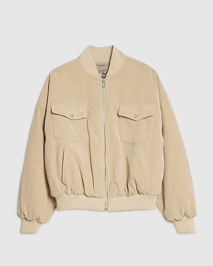 Cream Faux Suede Classic Bomber Jacket