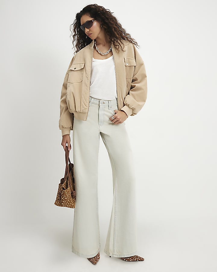 Cream Faux Suede Classic Bomber Jacket