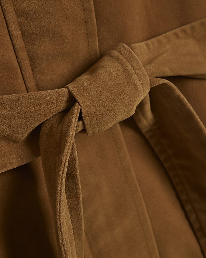 Brown Faux Suede Belted Jacket