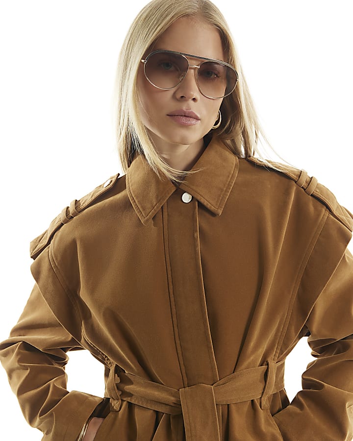 Brown Faux Suede Belted Jacket