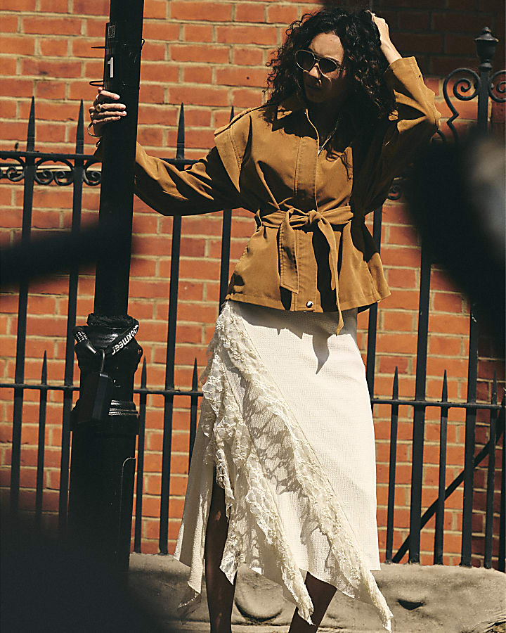 Brown Faux Suede Belted Jacket