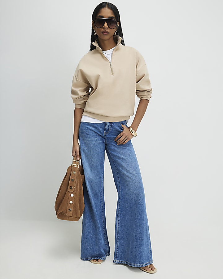 Beige Premium Half Zip Top