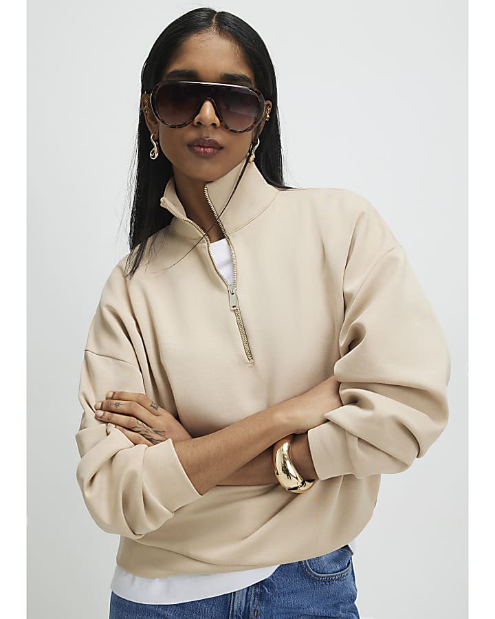 Beige Premium Half Zip Top