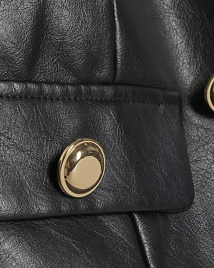 Black Crest Button Collarless Jacket