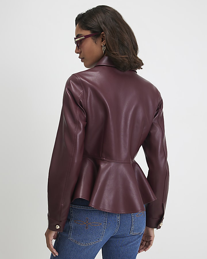 Red Peplum Hem Button Through Jacket