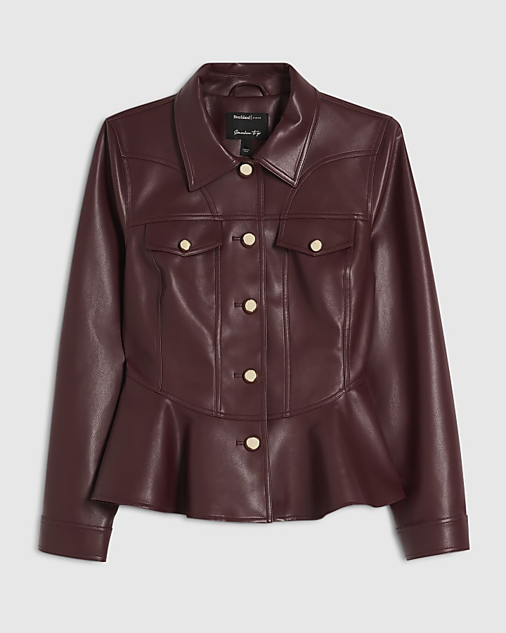 Red Peplum Hem Button Through Jacket