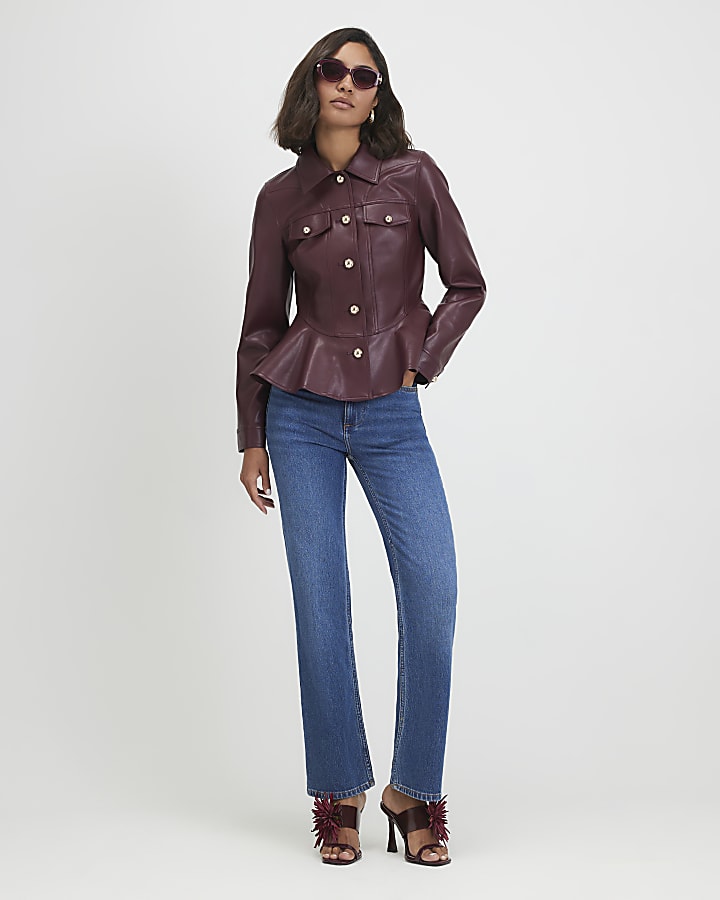 Red Peplum Hem Button Through Jacket