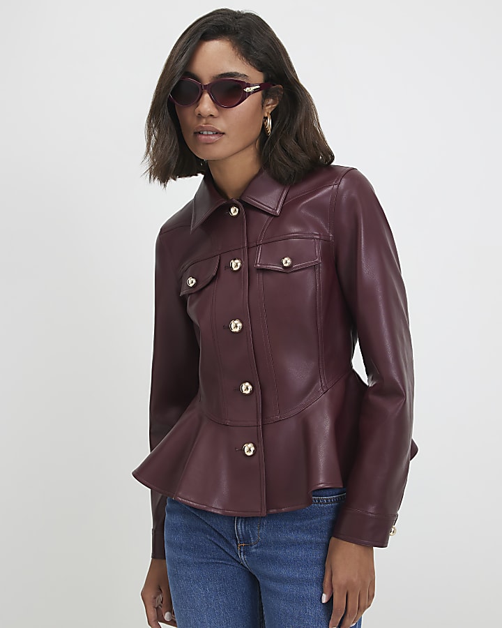 Red Peplum Hem Button Through Jacket