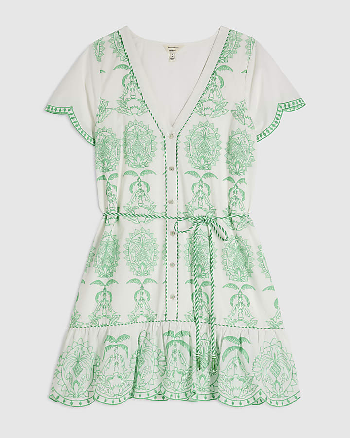 White Cotton Embroidered Mini Dress