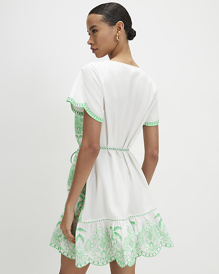White Cotton Embroidered Mini Dress