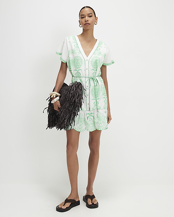 White Cotton Embroidered Mini Dress