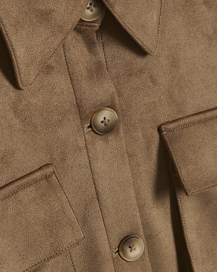 Brown Faux Suede Drawstring Overshirt