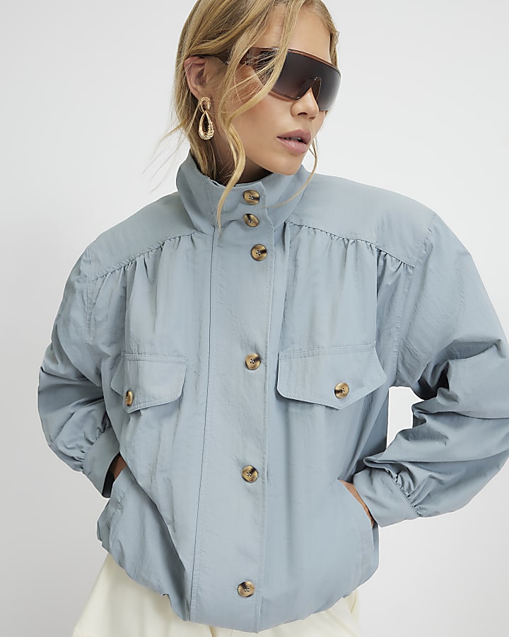 Blue chest pocket bomber jacket