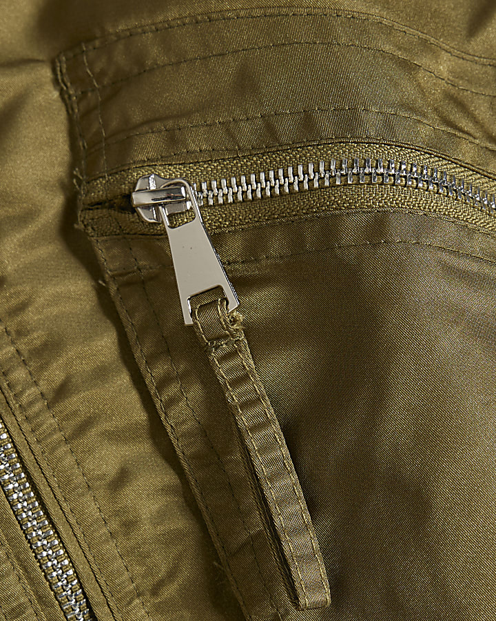 Green Crop Fitted Bomber Jacket