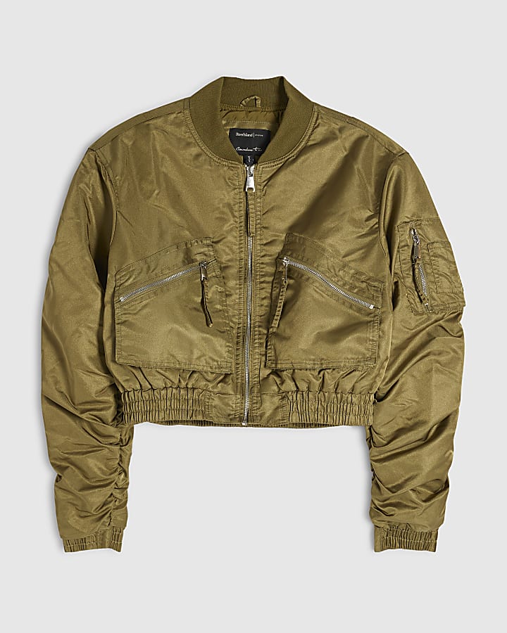 Green Crop Fitted Bomber Jacket