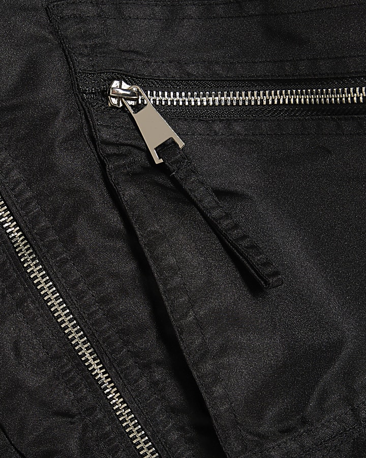 Black Crop Fitted Classic Bomber Jacket