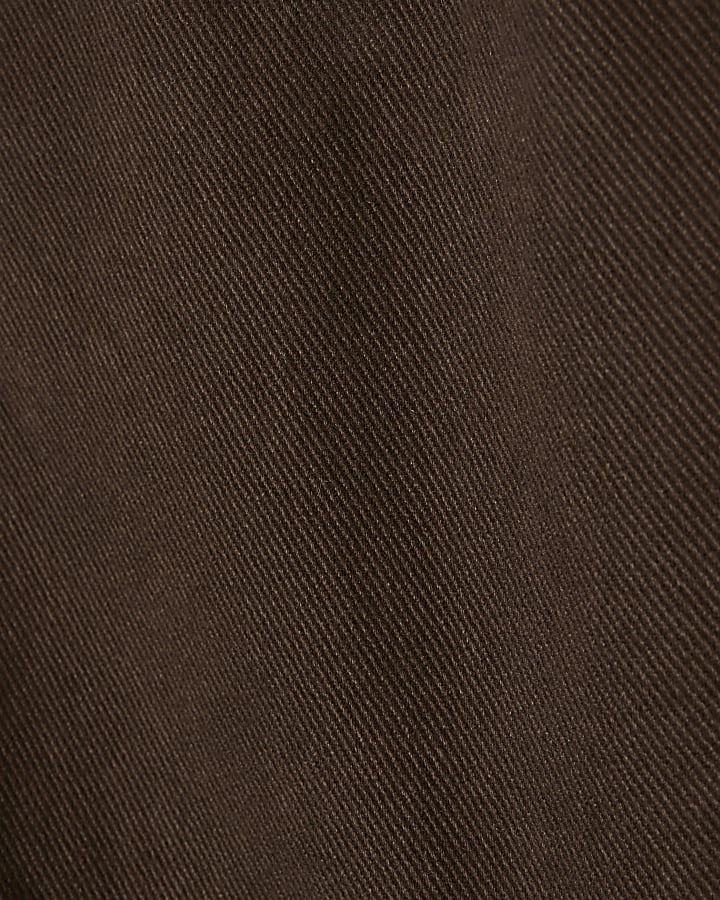 Brown Washed Cotton Funnel Neck Jacket