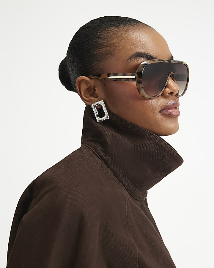 Brown Washed Cotton Funnel Neck Jacket