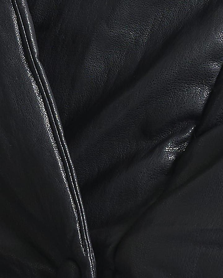 Black Faux Leather Short Puffer Jacket
