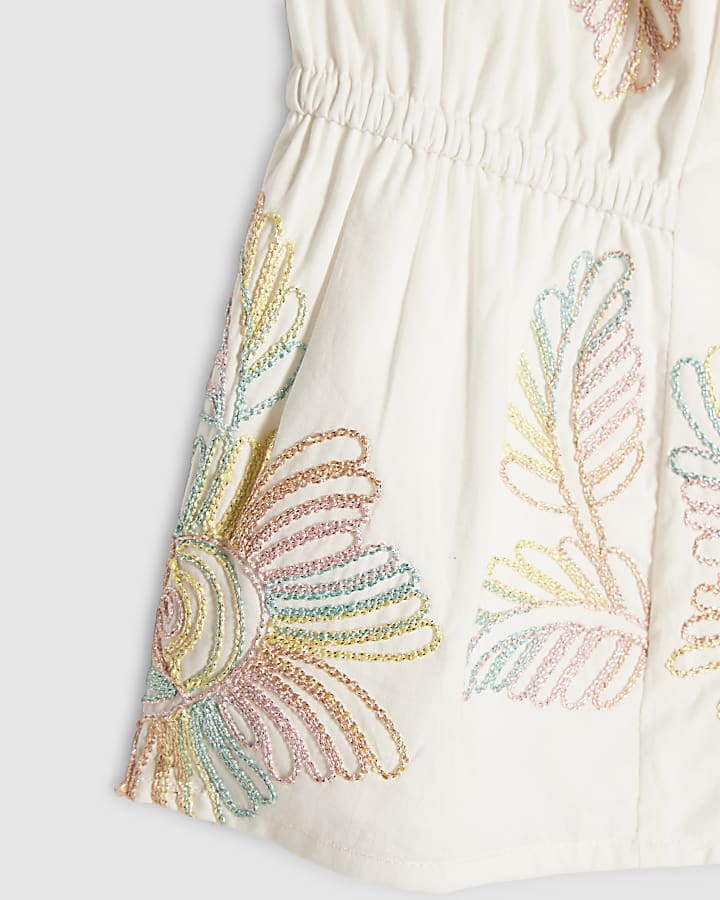 White Cotton Cornelli Floral Peplum Top