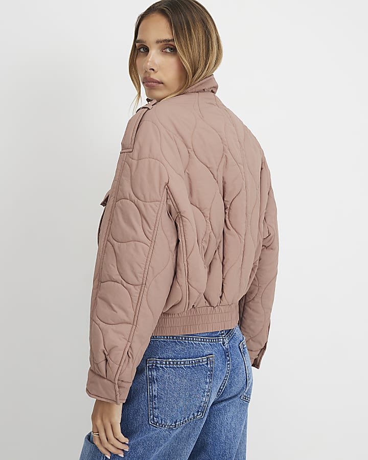 Pink Quilted Bomber Jacket