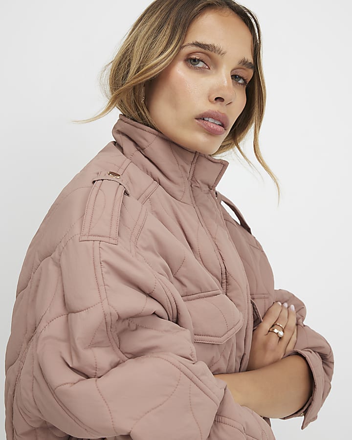 Pink Quilted Bomber Jacket