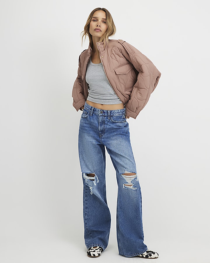 Pink Quilted Bomber Jacket
