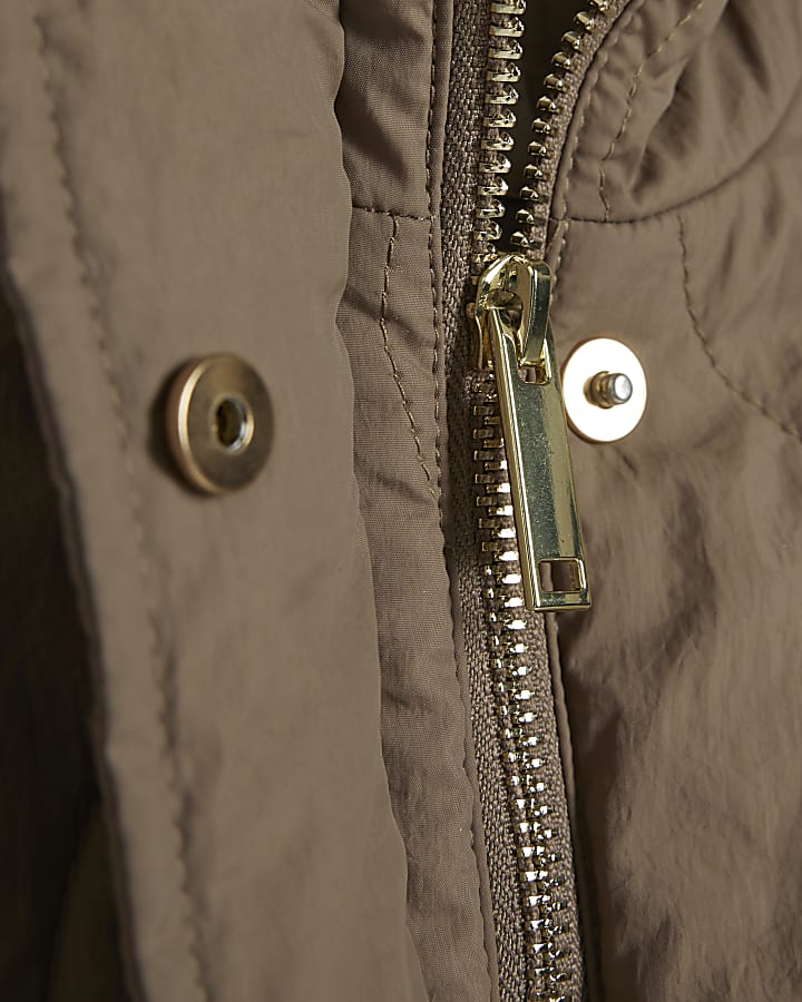 Beige Quilted Bomber Jacket