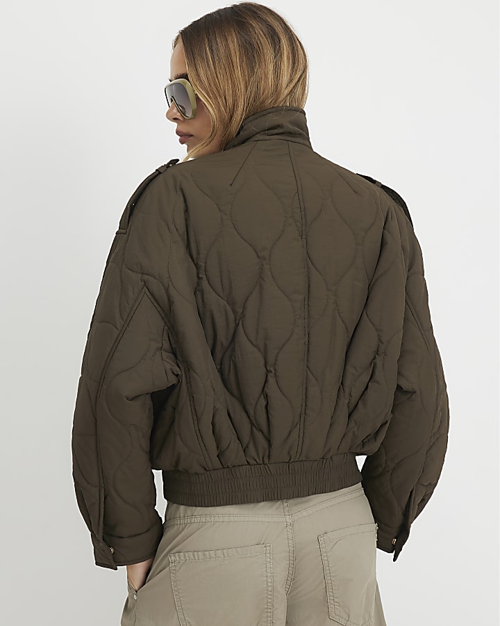 Khaki Quilted Bomber Jacket