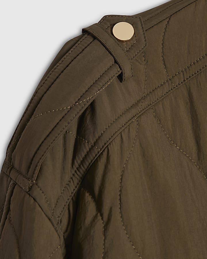 Khaki Quilted Bomber Jacket