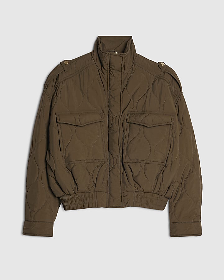 Khaki Quilted Bomber Jacket