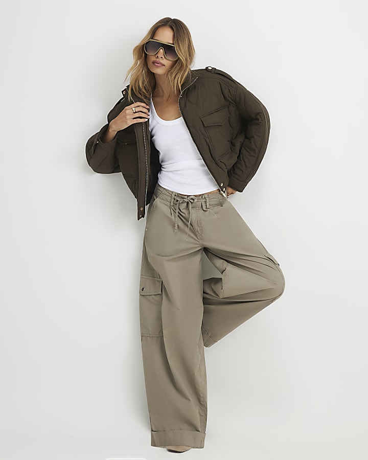 Khaki Quilted Bomber Jacket