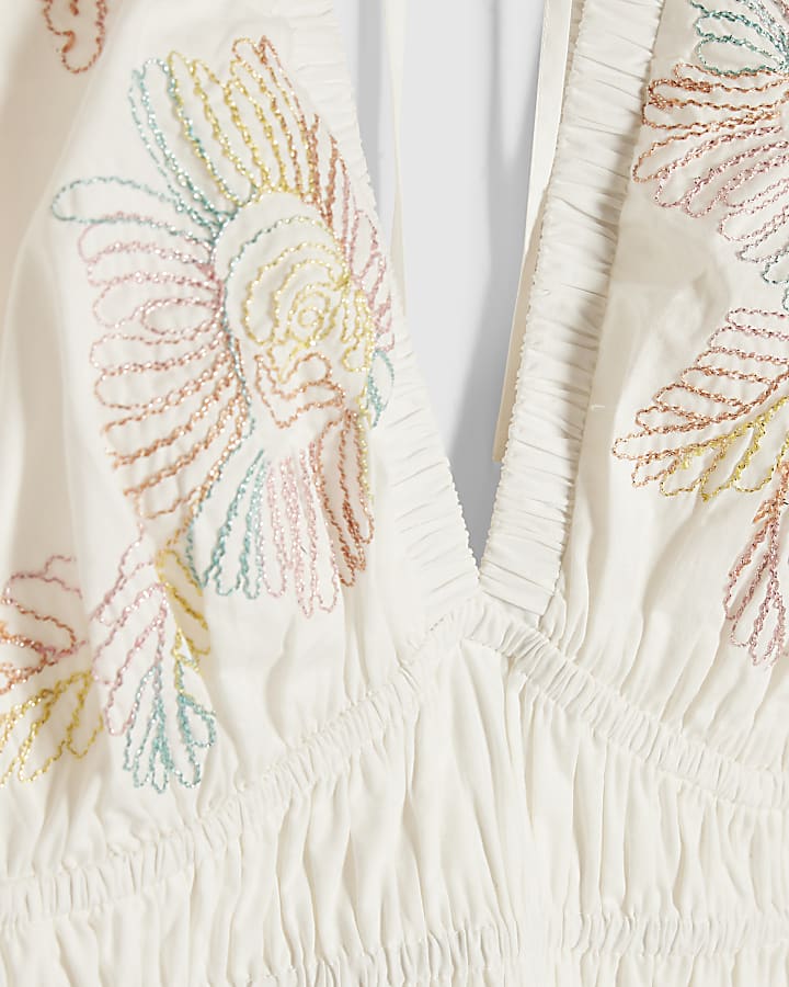 White Cotton Cornelli Floral Mini Dress