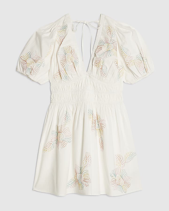 White Cotton Cornelli Floral Mini Dress