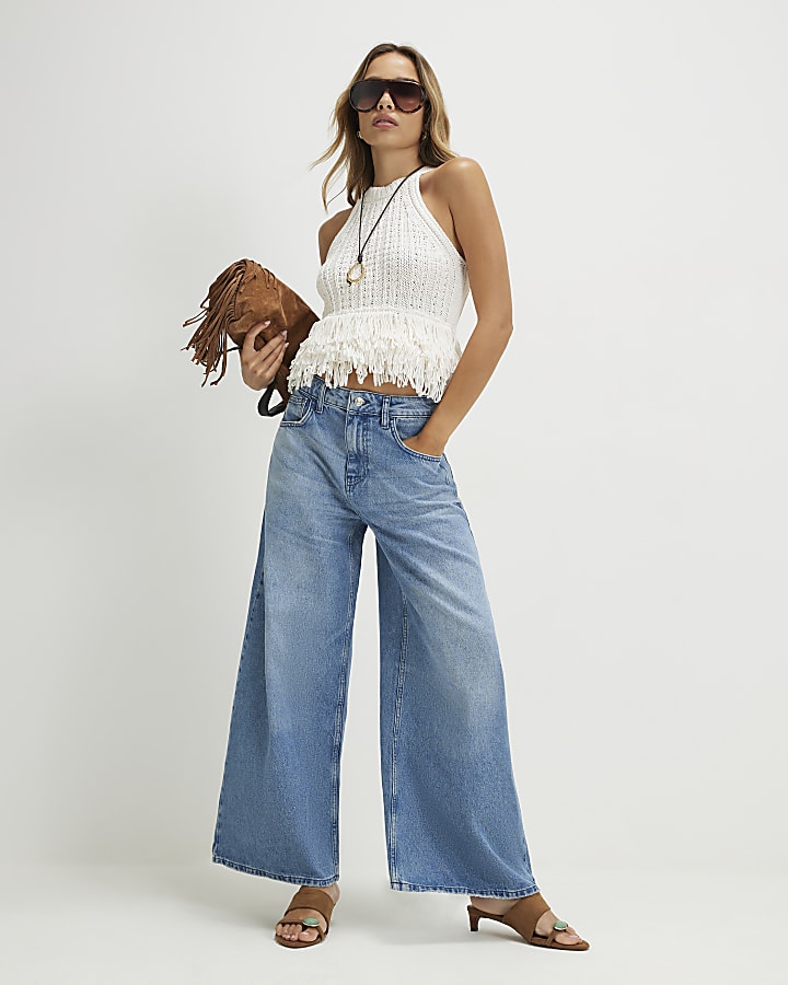 Blue Horseshoe Barrel Leg Jeans