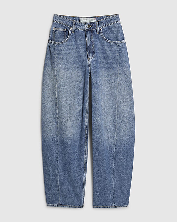 Blue Oversized Barrel Leg Jeans