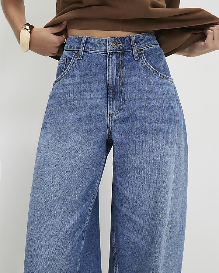 Blue Oversized Barrel Leg Jeans