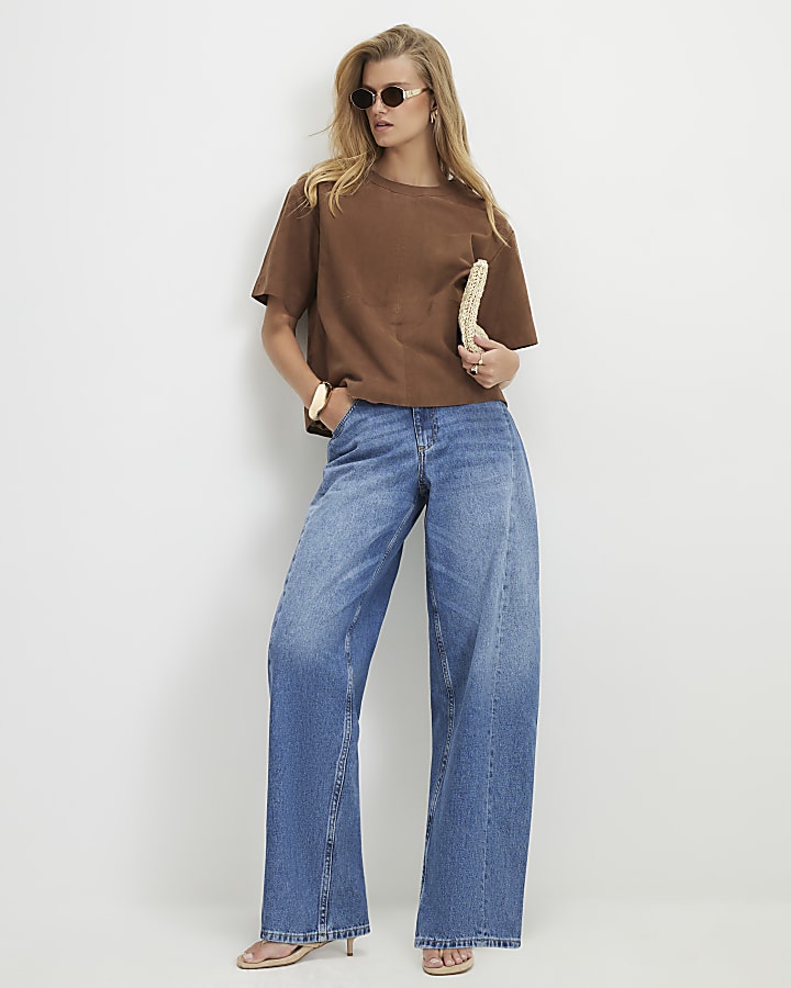Blue Oversized Barrel Leg Jeans